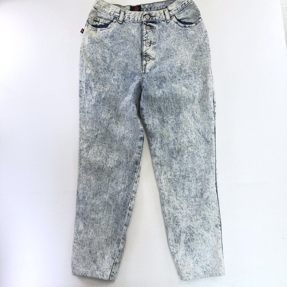 Vintage Sasson Acid Wash Jeans Womens 6 High Waist Button Fly Tapered Leg 80s